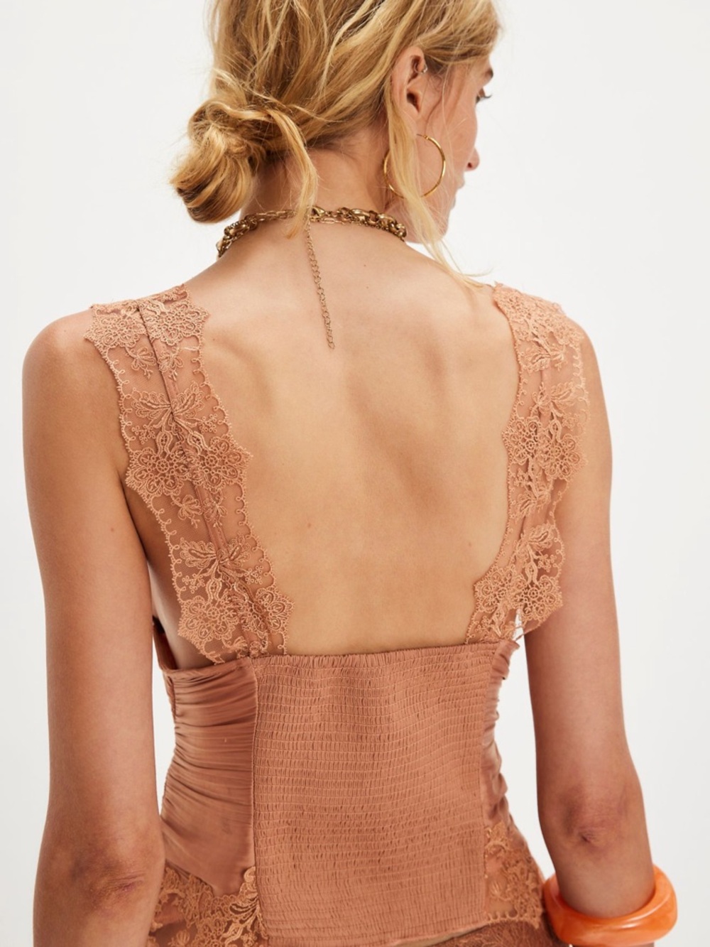 Free People Elena Lace Tank in Peached Copper - Picture 4 of 14